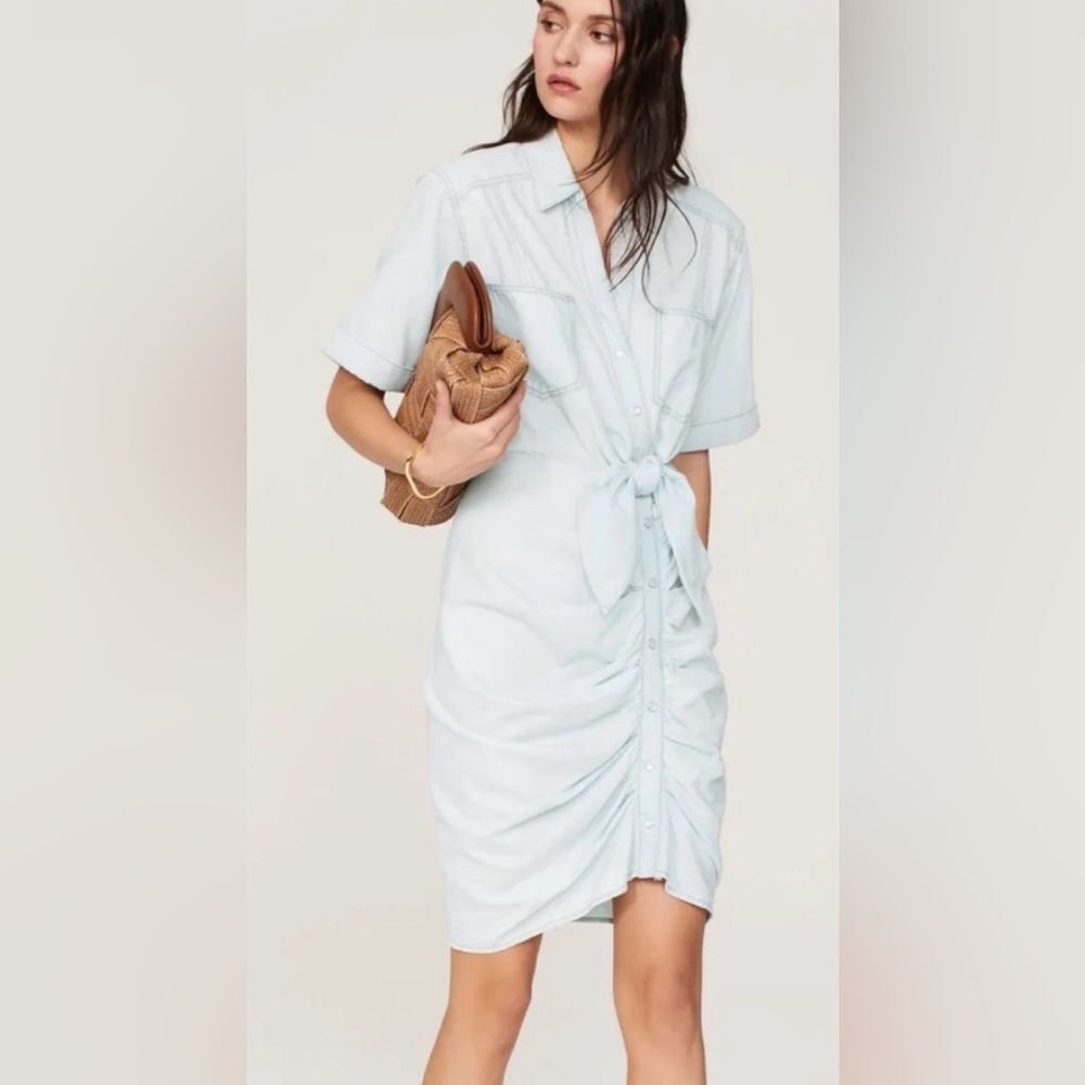Veronica Beard Hensley denim Pale Blue Tie-Front Shirt Midi Dress size 8